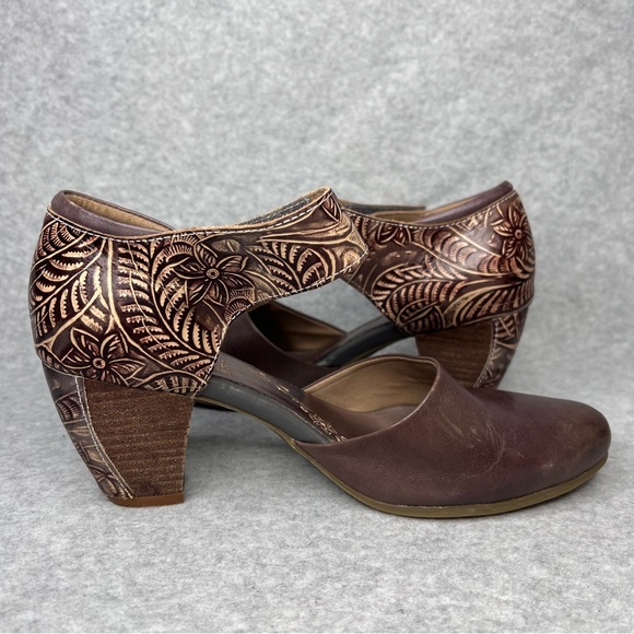 L'artiste Spring Step Toolie Shoes Grey Brown Tooled Leather Mary Jane EU40 US 9 - Picture 5 of 13